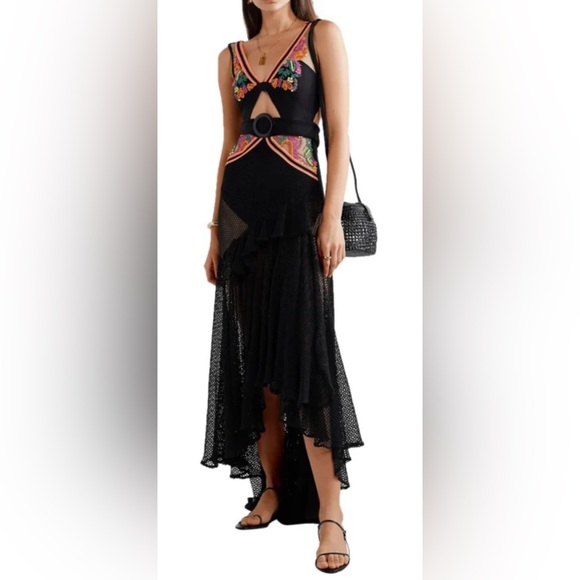 NWT $850 PatBO Neon Beaded Embellished Black Mesh Beach Maxi Small - Picture 4 of 16